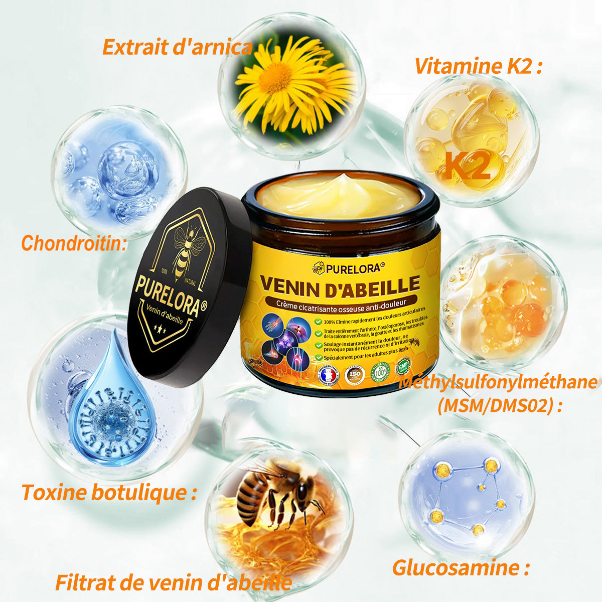 Purelora® Venin d'abeille Crème cicatrisante osseuse Pain-Relief 🐝🐝(Spécialement conçu pour les personnes âgées & Recommandé par Chirurgien)