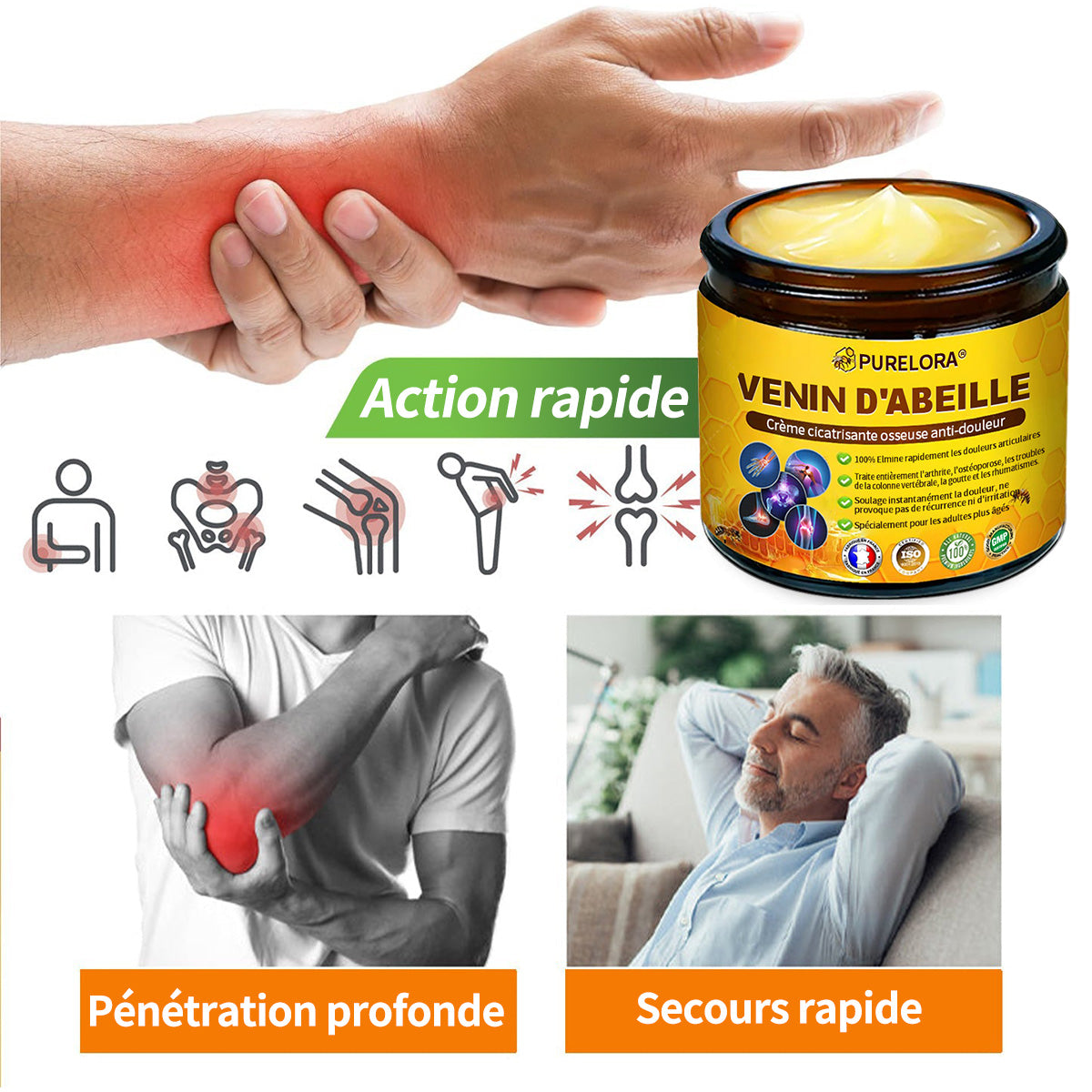 Purelora® Venin d'abeille Crème cicatrisante osseuse Pain-Relief 🐝🐝(Spécialement conçu pour les personnes âgées & Recommandé par Chirurgien)